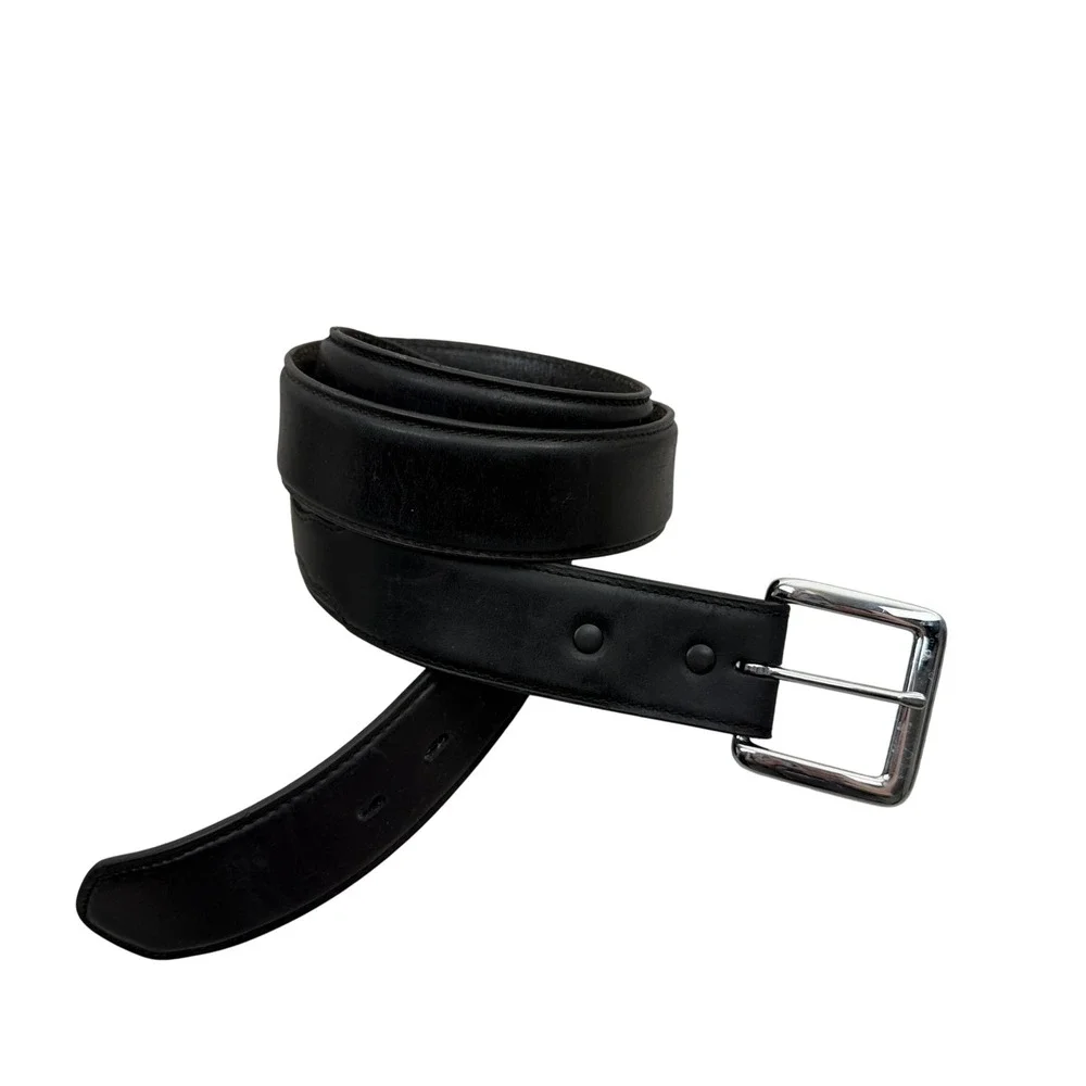 3D DDD Belt Mens Size 42 Black Genuine Leather Silver Buckle Western Cowboy 1.25